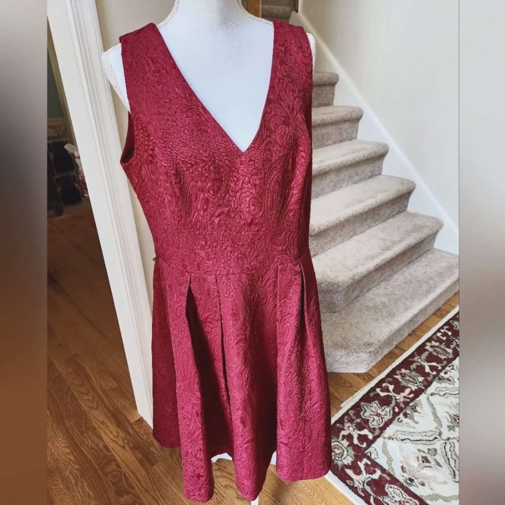 White House Black Market Red Textured Fit-and-Flare Dress